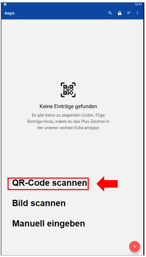 Aegis-Menü mit der Option QR-Code scannen.